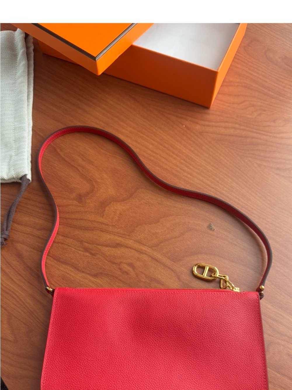 Red Leather Crossbody Bag - Women's Shoulder Bag Hermes Zipengo - Picture 3 of 6